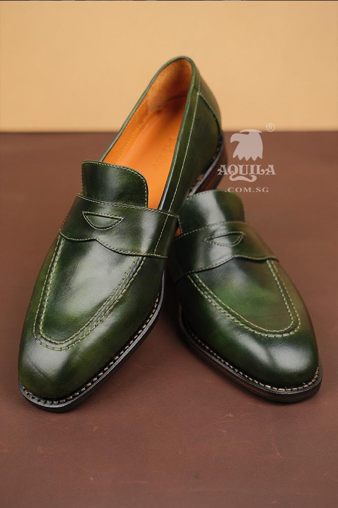 Formal Leather Loafer Wide Feet Green Patina Singapore | Aquila