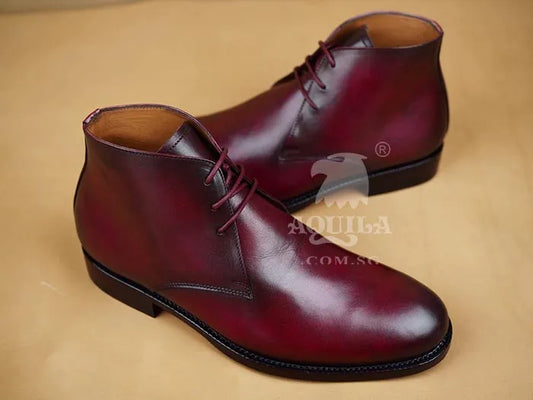 Aquila Chukka Boots in Hand Dyed Oxblood Leather