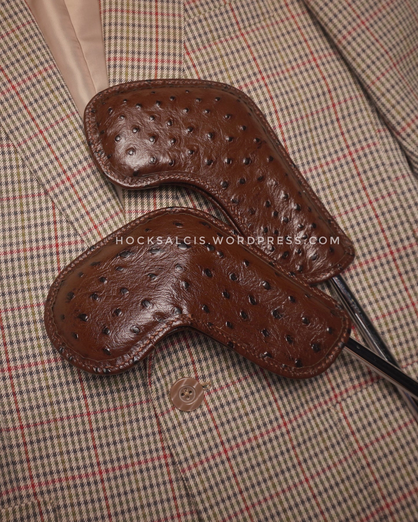 Brown ostrich skin golf club head covers