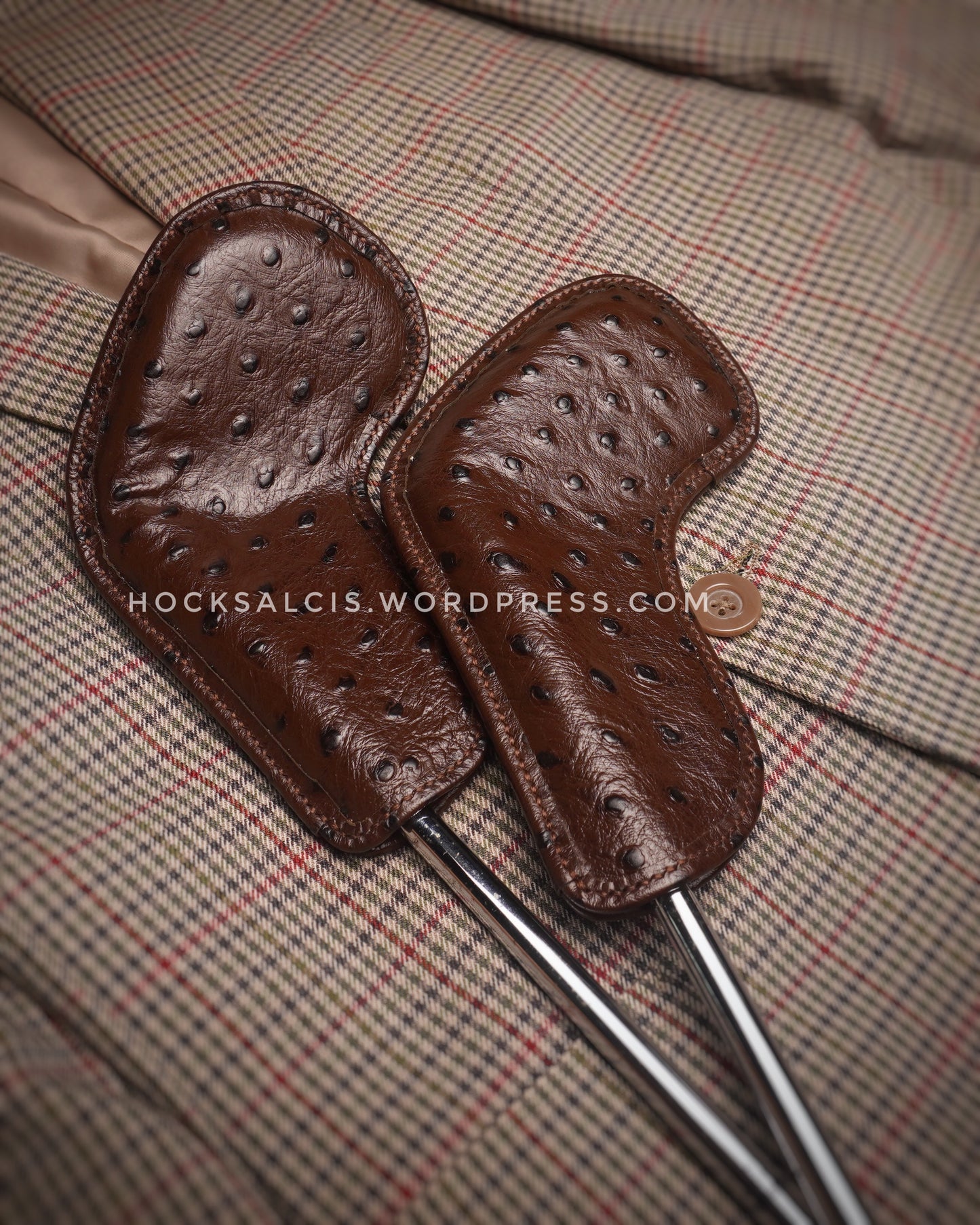 Brown ostrich skin golf club head covers