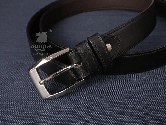 Aquila 30mm mens black calfskin belt w buckle 30010
