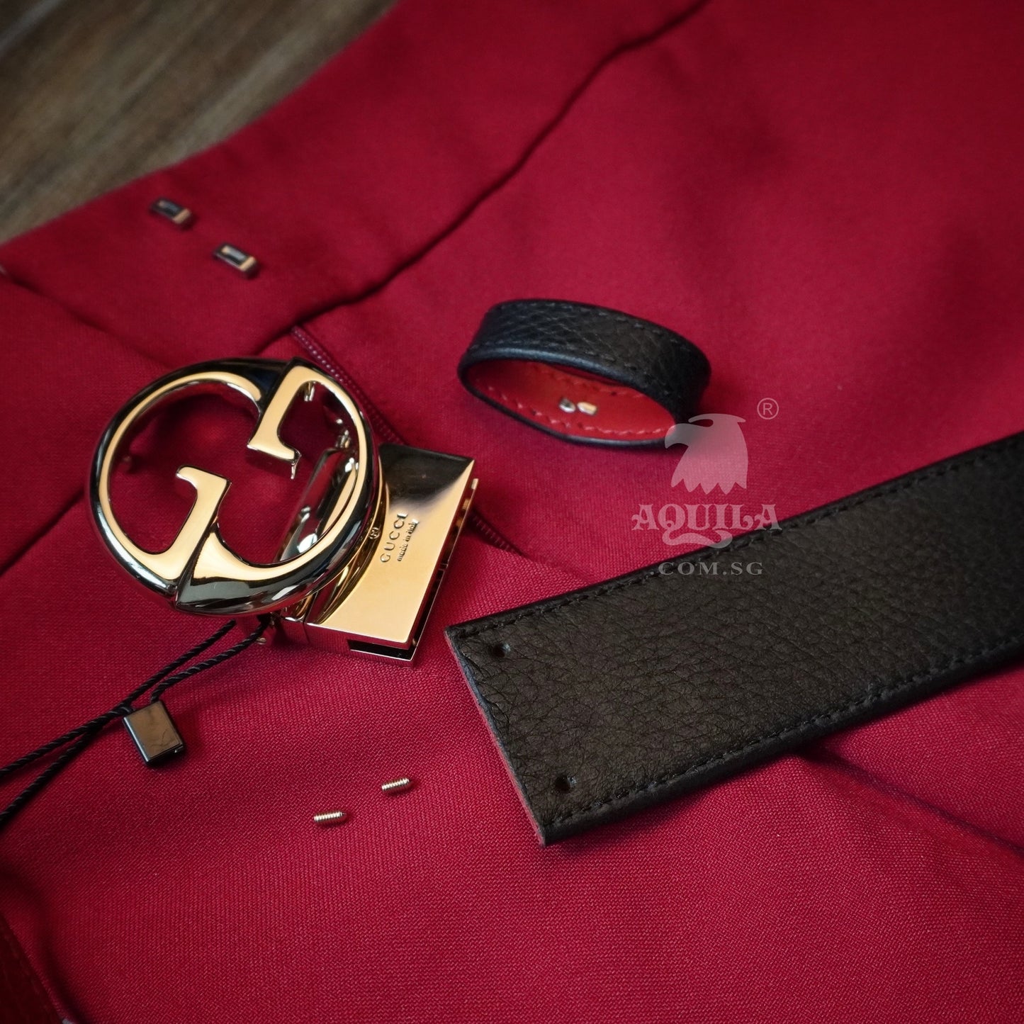 Custom leather belt for Gucci belt buckle red reversible