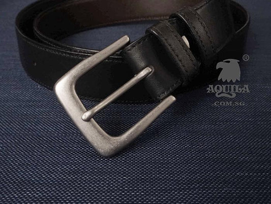 Aquila 35mm mens black calfskin belt w buckle 35023