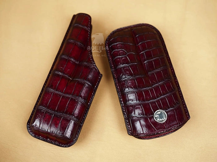 Aquila genuine crocodile leather cigar case oxblood patina