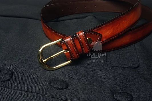 Aquila 30mm patina leather belt reddish tan (30314)