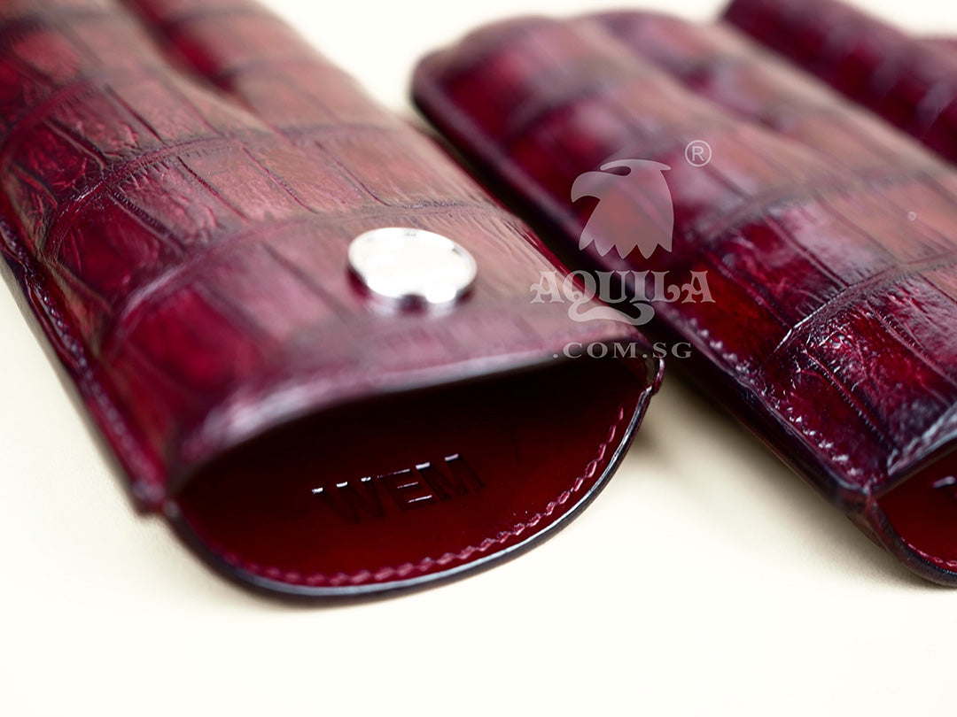 Aquila genuine crocodile leather cigar case oxblood patina