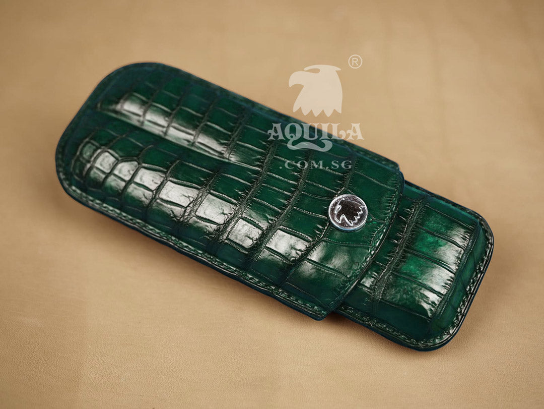 Aquila emerald green crocodile leather cigar case