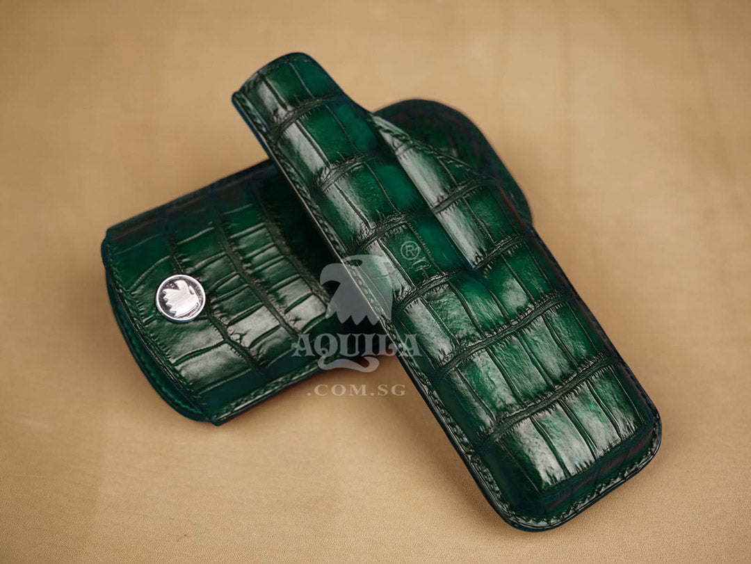 Aquila emerald green crocodile leather cigar case