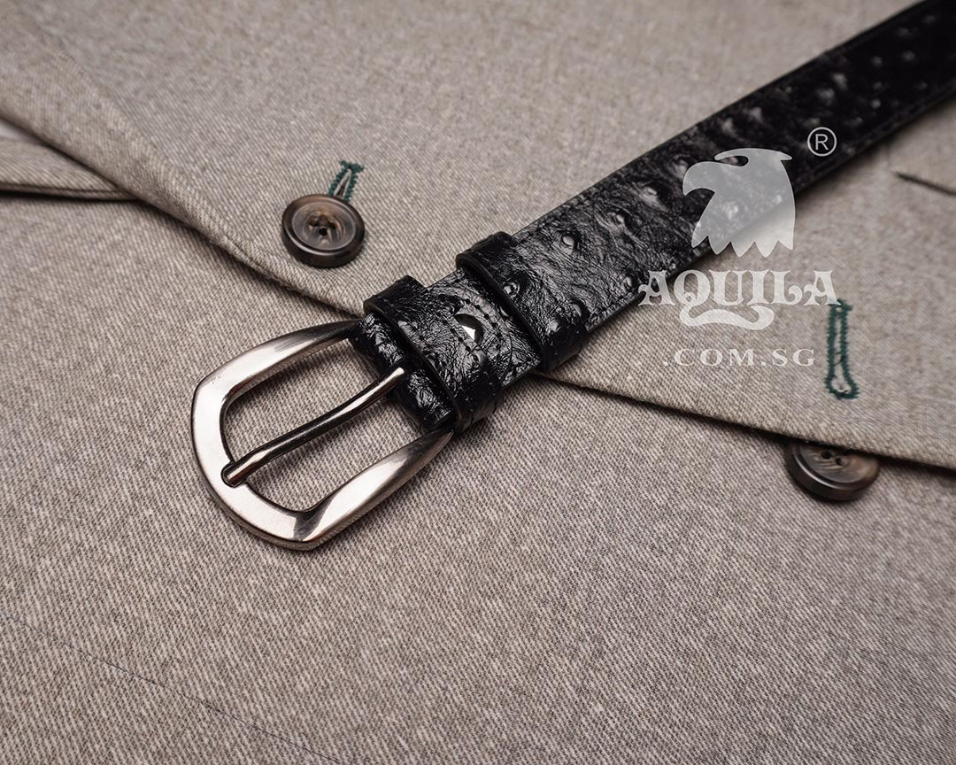 Aquila 30mm ostrich skin belt black w buckle 30021