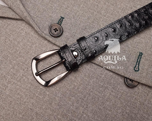 Aquila 30mm ostrich skin belt black w buckle 30021