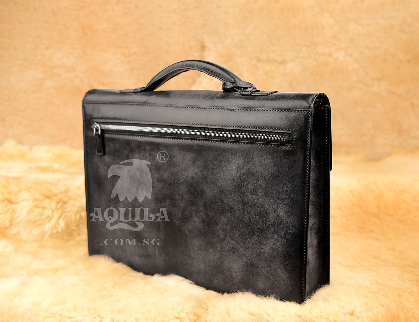 Aquila designer classic leather briefcase vintage style grey patina