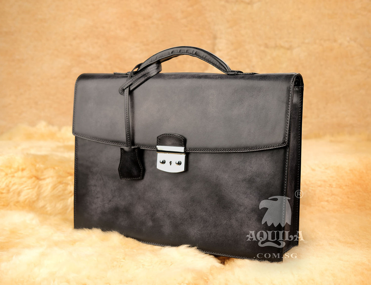 Aquila designer classic leather briefcase vintage style grey patina