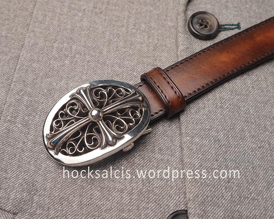 Custom leather belt strap for Chrome Hearts buckle brown patina