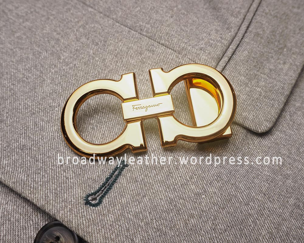 Salvatore Ferragamo belt buckle repaired, polished and electroplated 23K gold