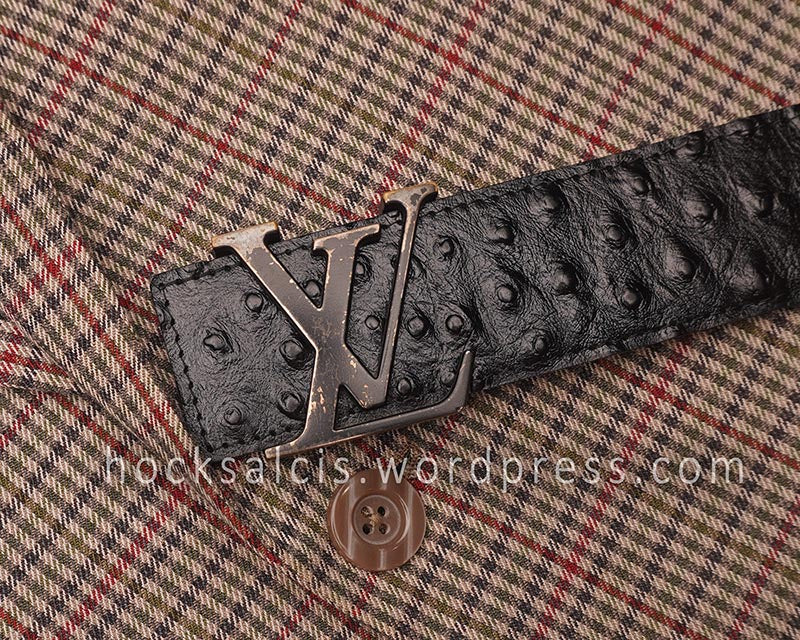 Ostrich replacement leather belt for Louis Vuitton LV buckle black