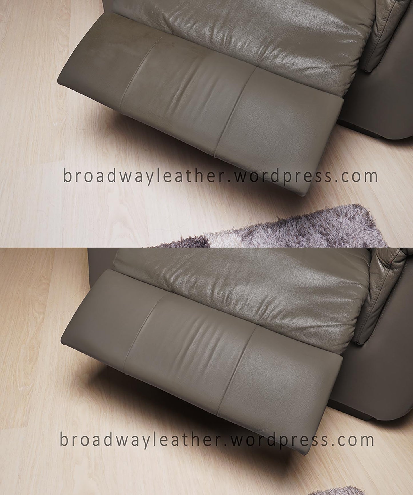 before and after the cleaning of leather sofa recliner feet panel