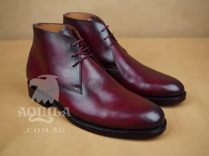 Aquila Chukka Boots in Hand Dyed Oxblood Leather