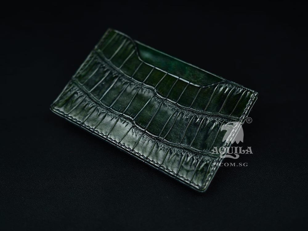 Green crocodile Leather Card Holder