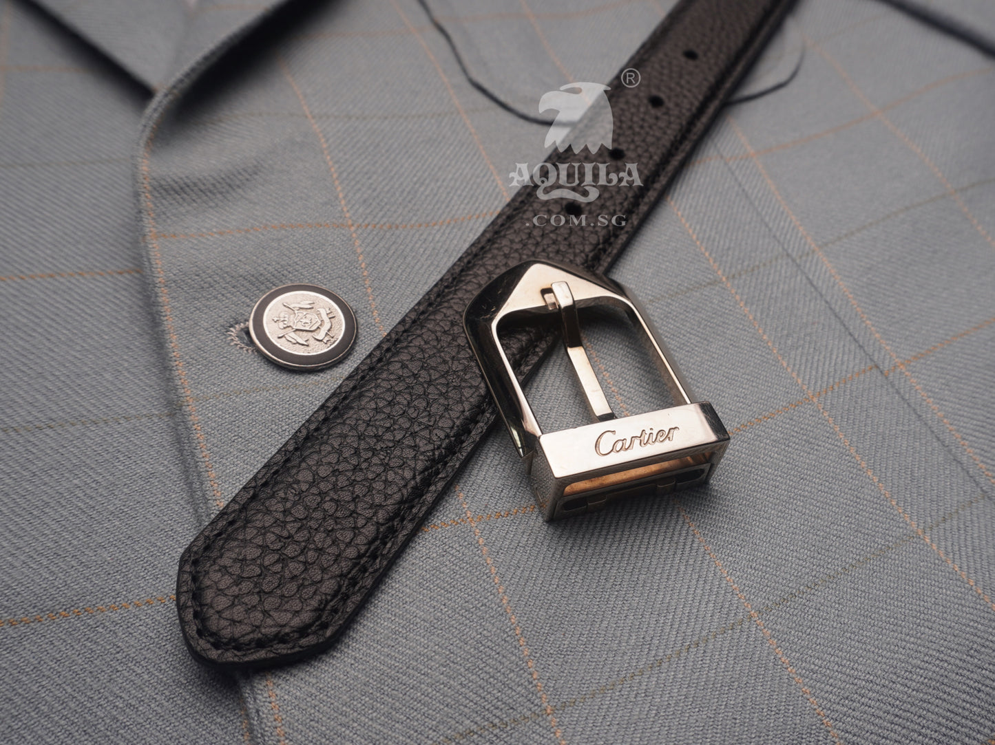 Replacement leather belt strap for Cartier buckles pebbled reversible