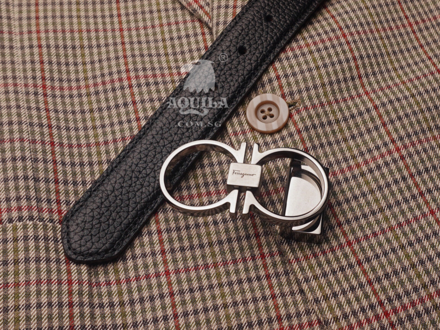 Replacement leather belt strap for Ferragamo buckles pebbled reversible