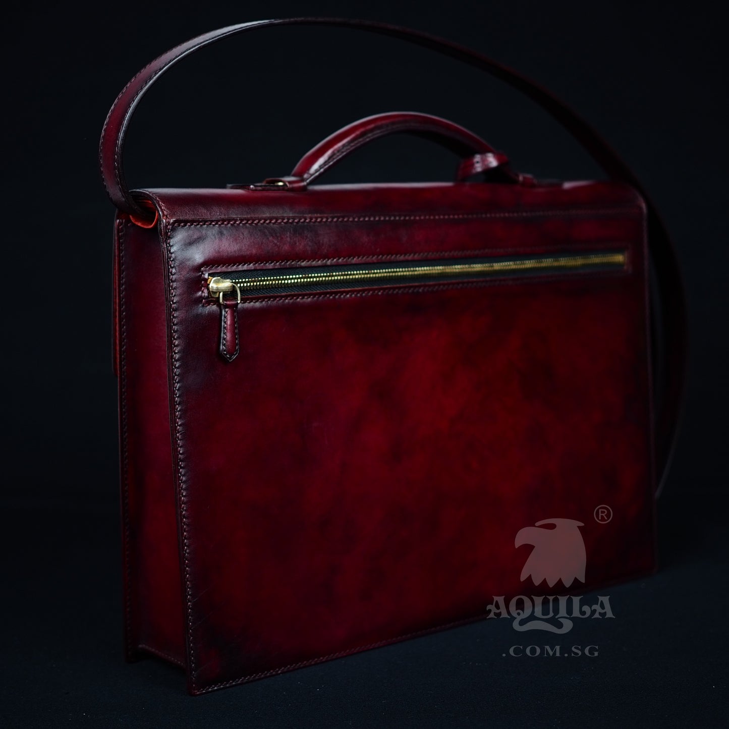 Aquila men's designer leather briefcase oxblood patina