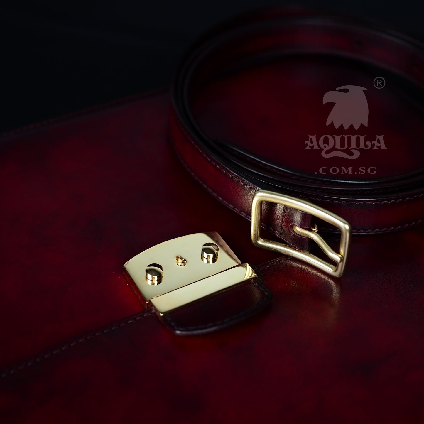 Aquila men's designer leather briefcase oxblood patina