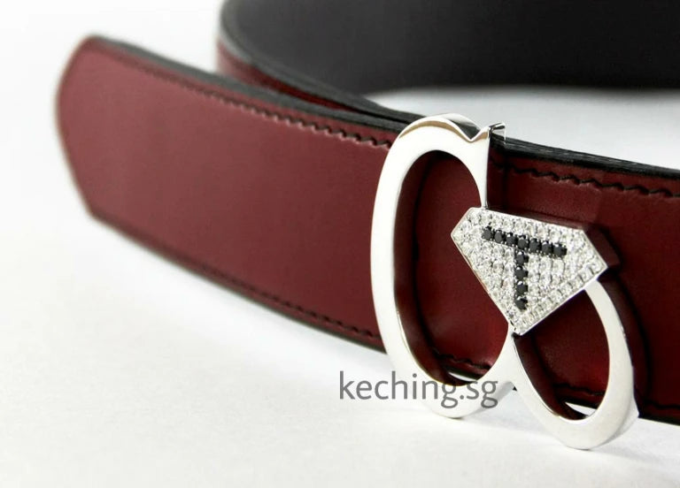 Custom silver buckle in CW Initials with diamonds by Keching