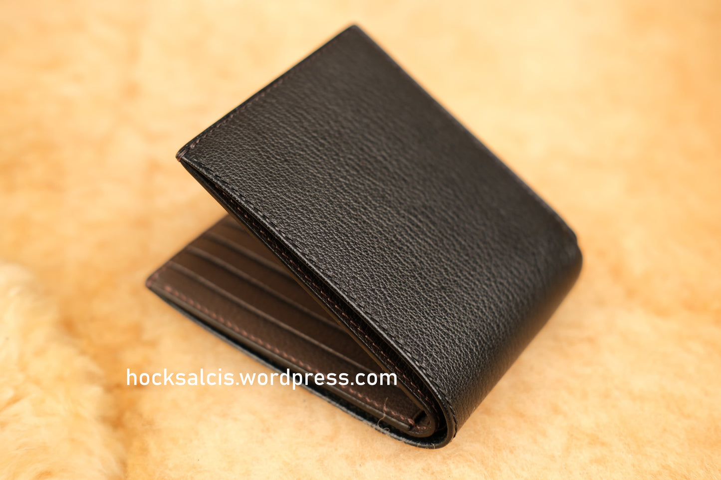 Custom Fortune Lucky Wallet with no holes black goat skin leather