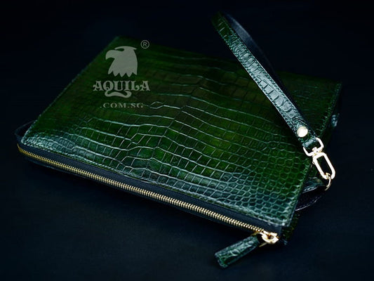 Aquila Green crocodile Leather Clutch