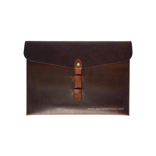 Aquila Dark Brown Crazy Horse with Light Brown Strap Leather Laptop/Tablet Sleeve
