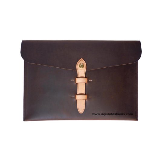 Aquila Dark Brown Crazy Horse with Natural Vegetable Tanned Strap Leather Laptop/Tablet Sleeve