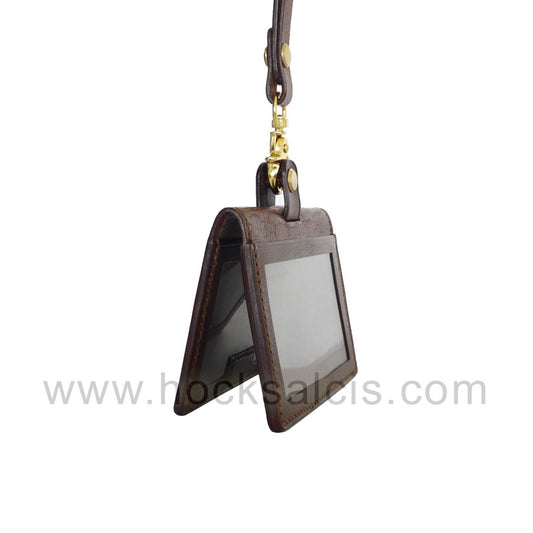 Brown Staff Pass Lanyard Card Holder with 3 windows