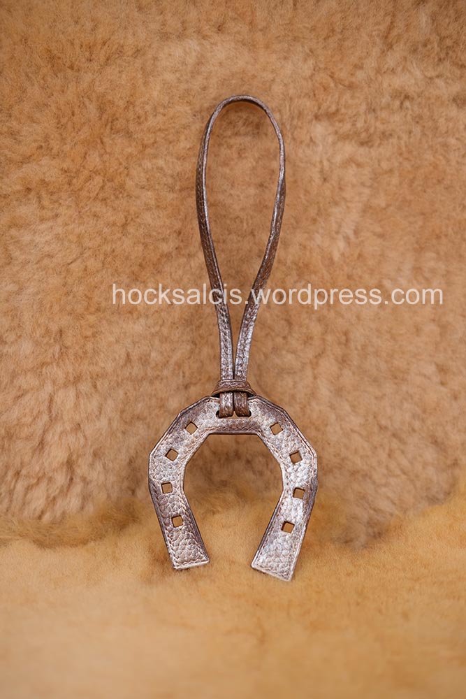 Leather horse shoe bag charm rustic rust iron