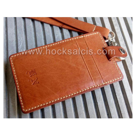 Tan Leather Staff Pass Lanyard Card Holder