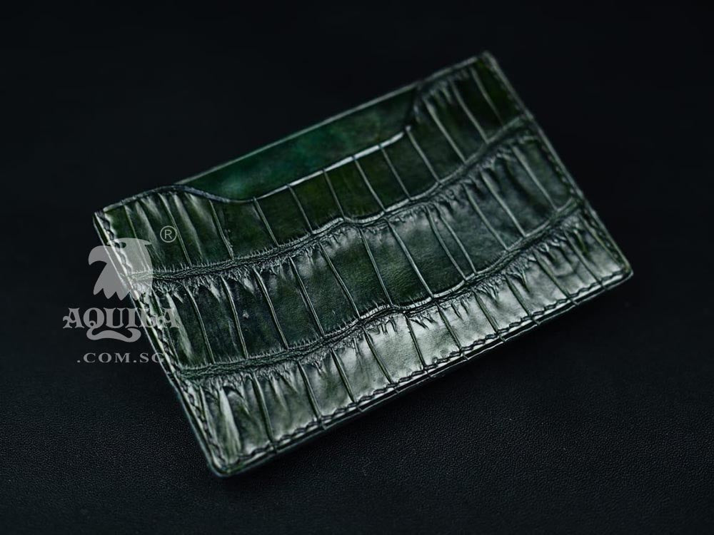 Green crocodile Leather Card Holder