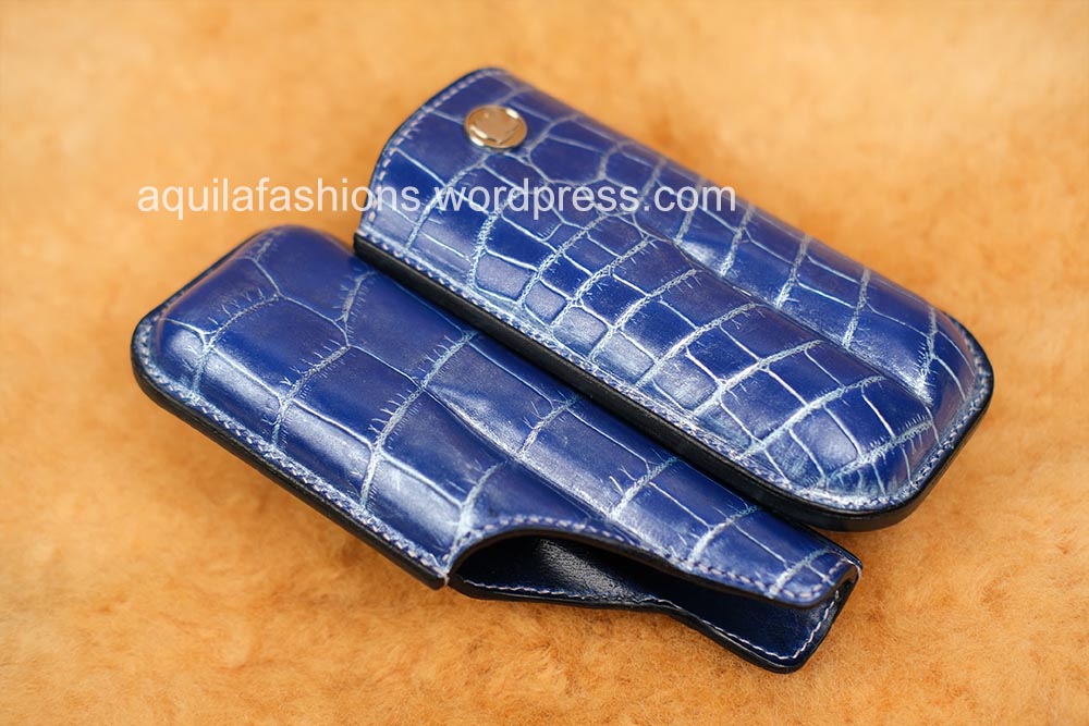 Aquila blue silver rub off crocodile leather cigar case