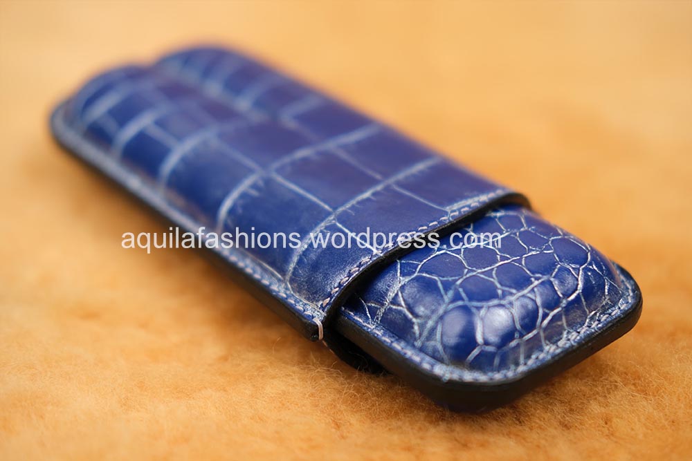 Aquila blue silver rub off crocodile leather cigar case