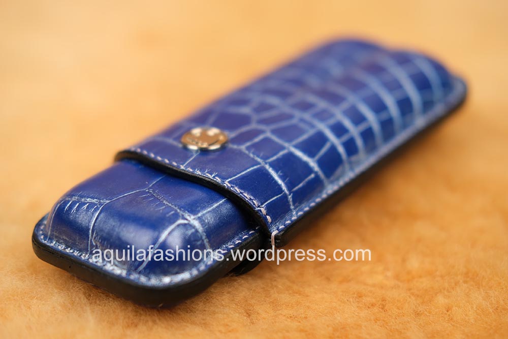 Aquila blue silver rub off crocodile leather cigar case