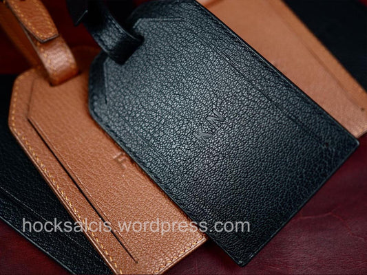 Black Goat Leather Luggage Tag