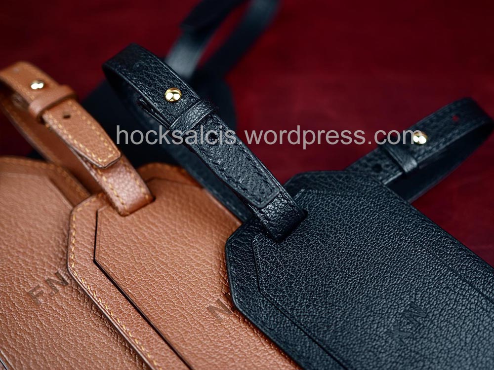 Black Goat Leather Luggage Tag