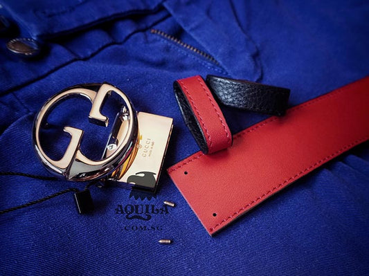 Custom leather belt for Gucci belt buckle red reversible