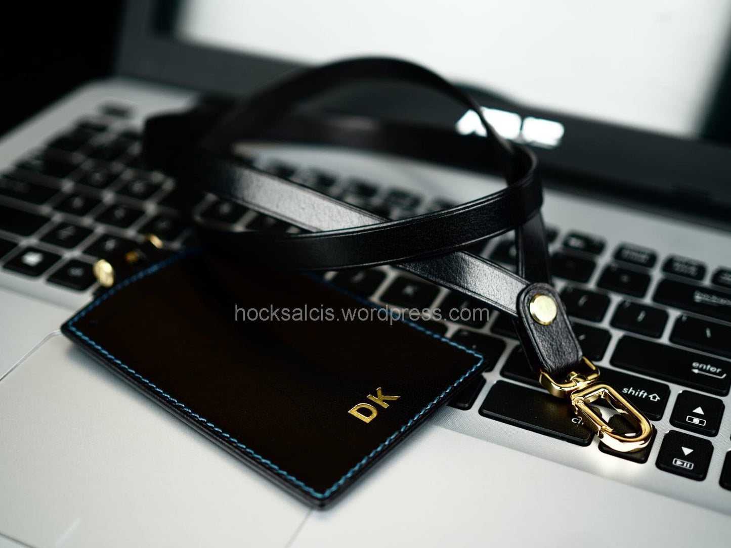Black Leather Staff Pass Lanyard Card Holder