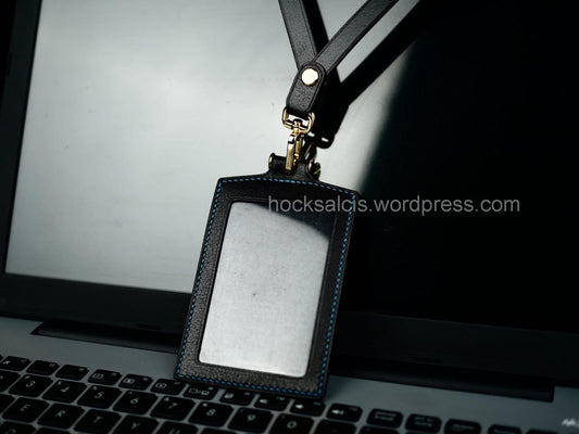 Black Leather Staff Pass Lanyard Card Holder