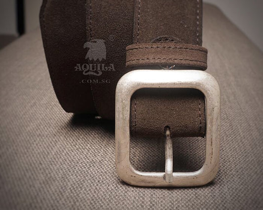 Aquila 1.5 inches suede belt dark brown