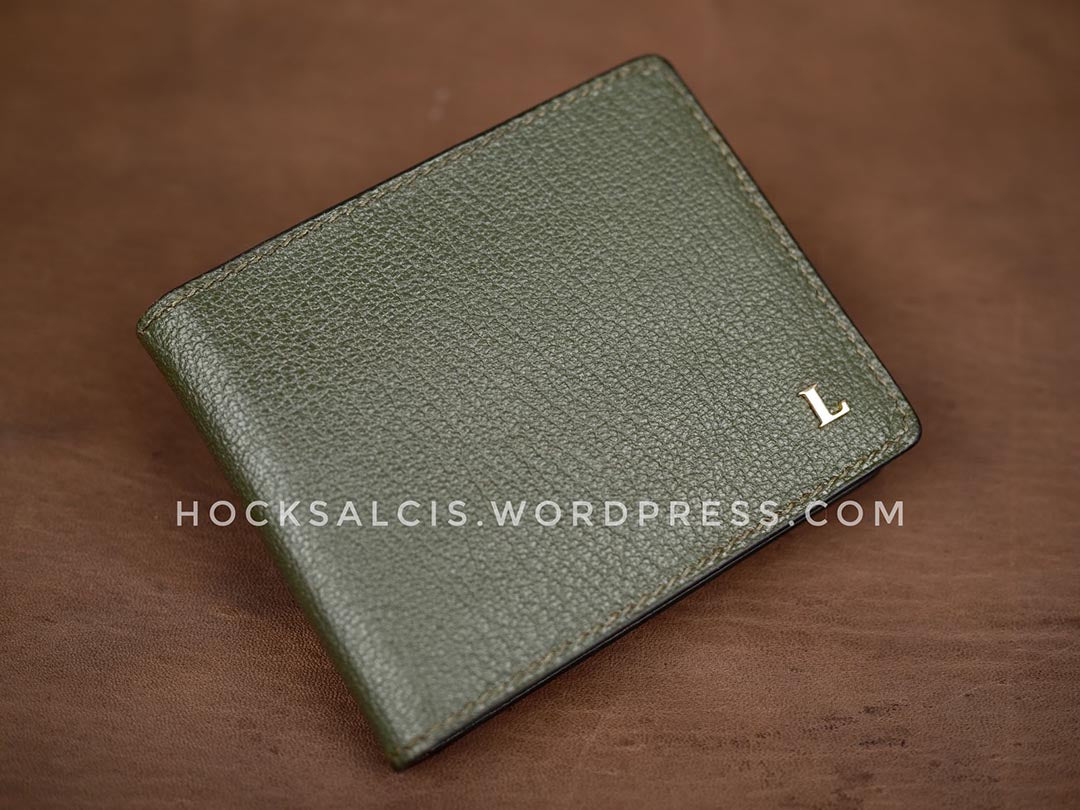 Custom personalised goat skin leather money clip wallet olive green