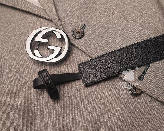 Custom leather belt for Gucci interlocking G buckle black pebbled