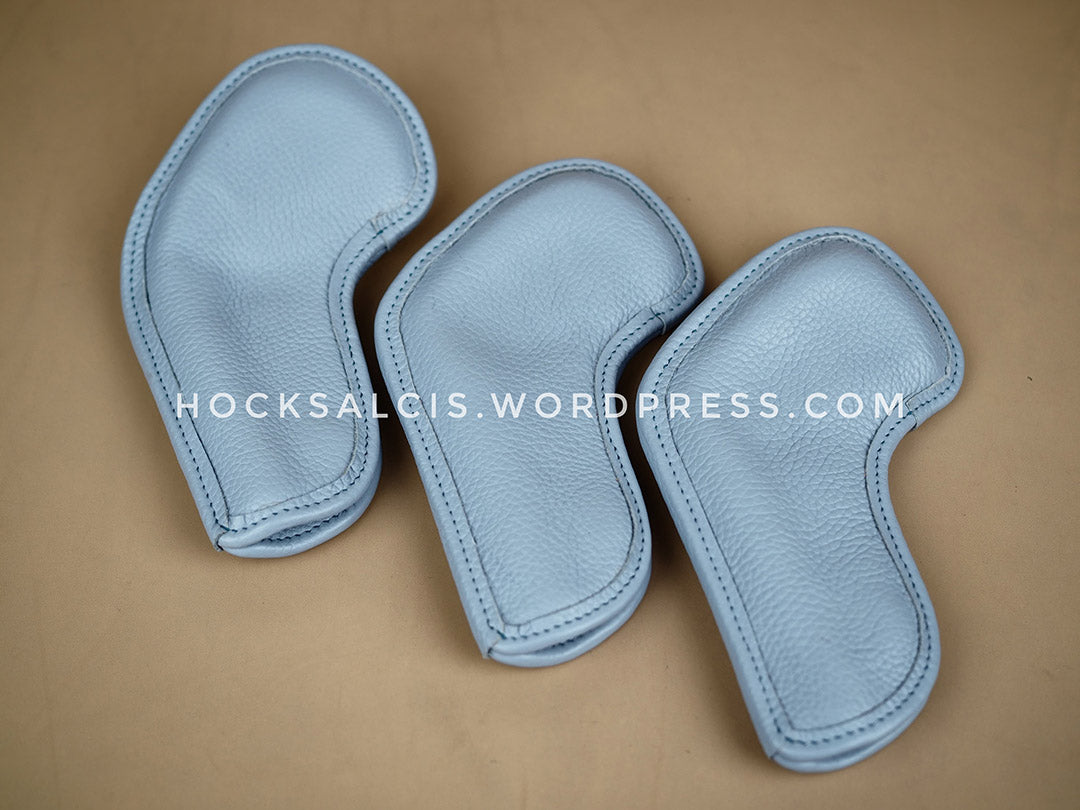 Custom personalized leather golf club head covers pastel blue