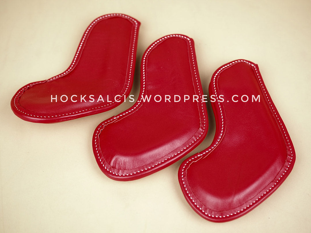 Personalized custom leather golf club head covers red