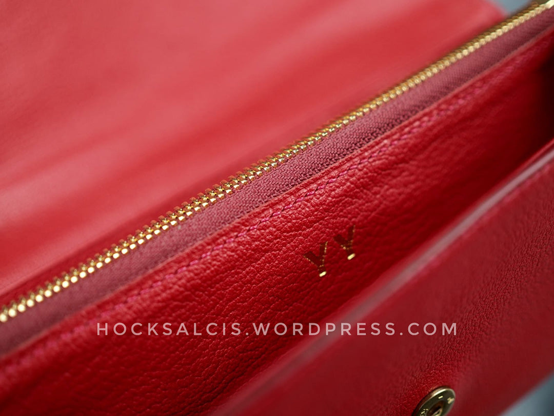 Custom personalised goat skin leather women's ladies long wallet red