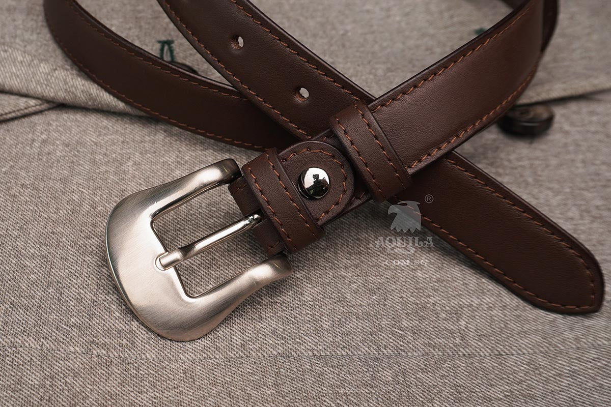 25mm (1 inch) skinny thin leather belts dark brown